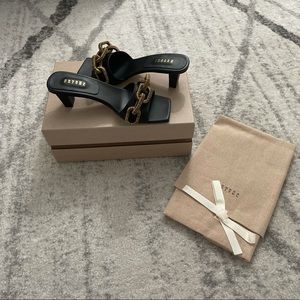 Serena Uziyel Catena Black & Gold Mid-Heel Sandal